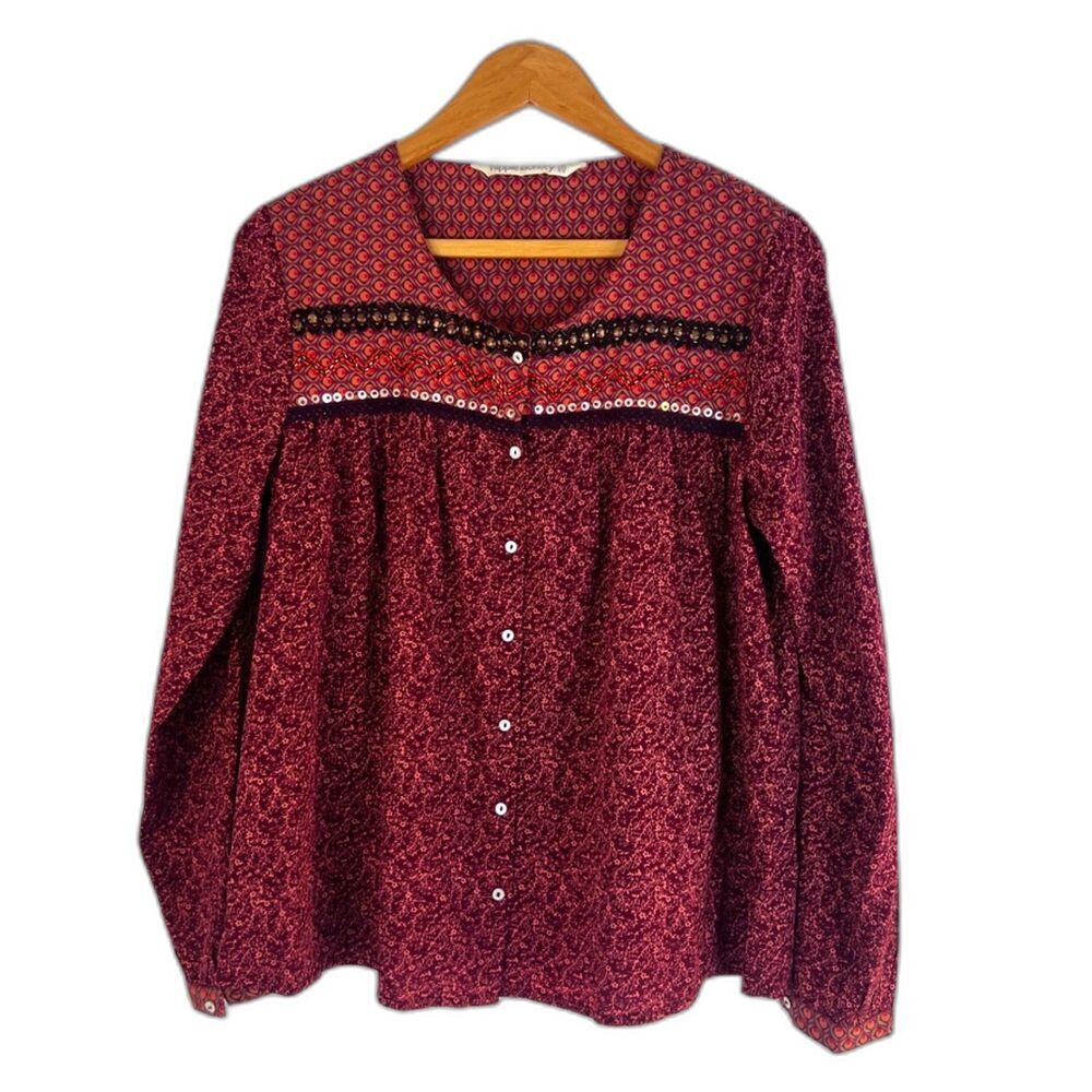 Hippie‎ Laundry Boho Maximalist Beaded Multicolor Blouse Dressy Size Medium